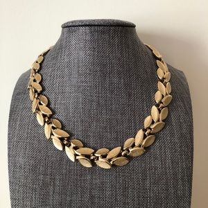 Vintage Signed Trifari gold tone matte finish leafy necklace